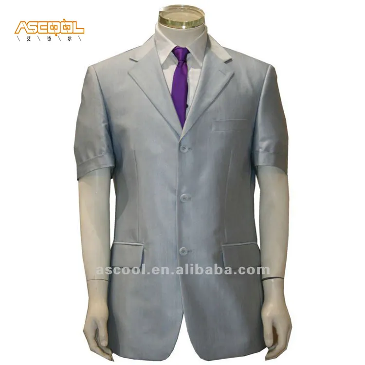 Fashionable Dry Cleaning Polyester Black Grey Short Sleeve Slim Fit Men's Suit