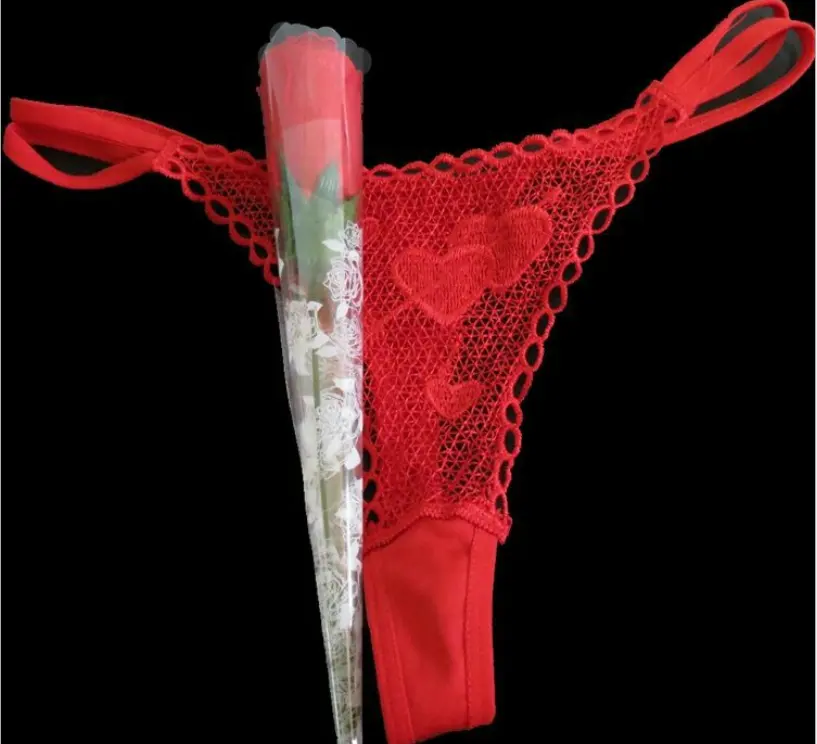 As gift women sexy t-back red rose panty