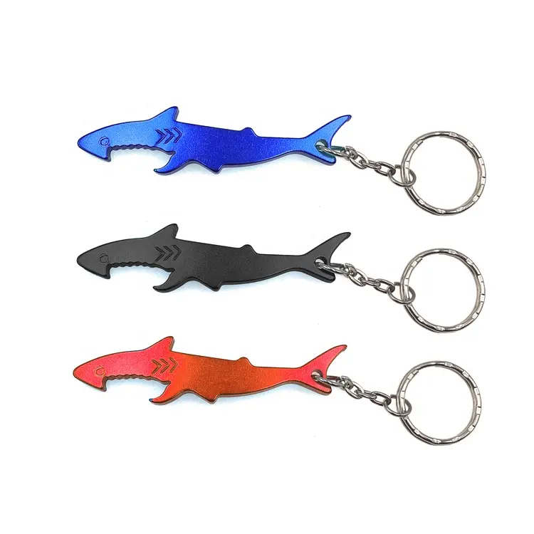 metal aluminum shark bottle opener keychain