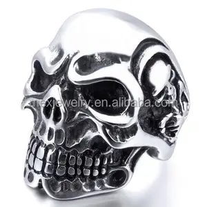 Men's Stainless Steel Rings Silver Black Skull Bone Gothic Vintage Biker ring