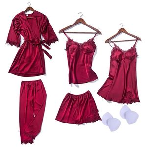 6 colore Delle Donne Della Biancheria Pigiami 5 Pezzi Set Indumenti Da Notte In Raso di Seta Casa Usura di Sonno Abbigliamento Ricamo Con Protezioni per il Petto E7816 - Product Image 1