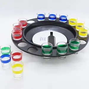 Ruleta con vaso de cristal, rueda de casino, juego de beber, máquina de ruleta