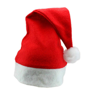 Cheaper Custom Non Woven Santa Hat Polyester Xmas Cap Felt Christmas Hat For Party Christmas Decoration