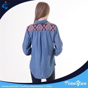 Camicetta professionale bella blu traspirante di alta qualità Demin <span class=keywords><strong>camicia</strong></span> di <span class=keywords><strong>jeans</strong></span> da <span class=keywords><strong>donna</strong></span> - Product Image 4