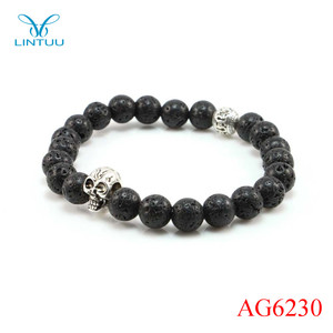 Pulsera de piedras preciosas perlas al por mayor mens Skull set de piedra de <span class=keywords><strong>onix</strong></span> pulseras con cuentas Lapis negro mate - Product Image 1