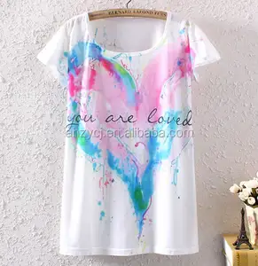 Tops con estampado de manga corta para mujer, camiseta informal con diseño de corazón, 2021