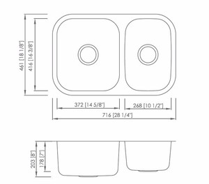 Bonke-cuencos dobles de 28 pulgadas, acero inoxidable Premium, para cocina, debajo del lavabo - Product Image 2