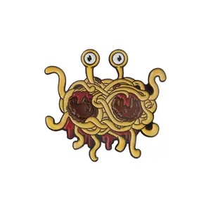 QIHE Hot Selling Accessories Cartoon Flying Spaghetti Monster FSM Enamel Pin Pastafarian Ramen Funny Flair Brooch pins