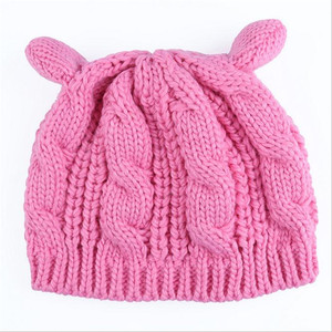 Pas cher Chat Oreilles Mignon Bérets Dames Double Épais Tricot Chapeau - Product Image 3