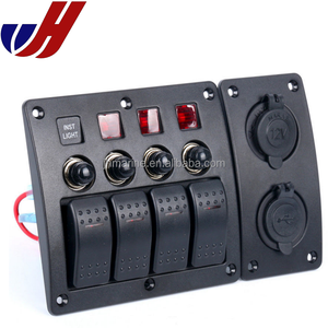 NEW 4 GANG LED LIGHT 12V / 24V WATERPROOF LED MARINE ROCKER SWITCHES PANEL+2 PORT USB SOCKET