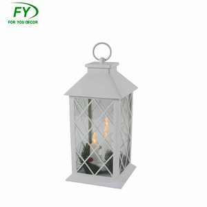 New Decorative Big <strong>White</strong> Plastic LED Candle Storm <strong>Lantern</strong> With Glass Panels - Product Image 2