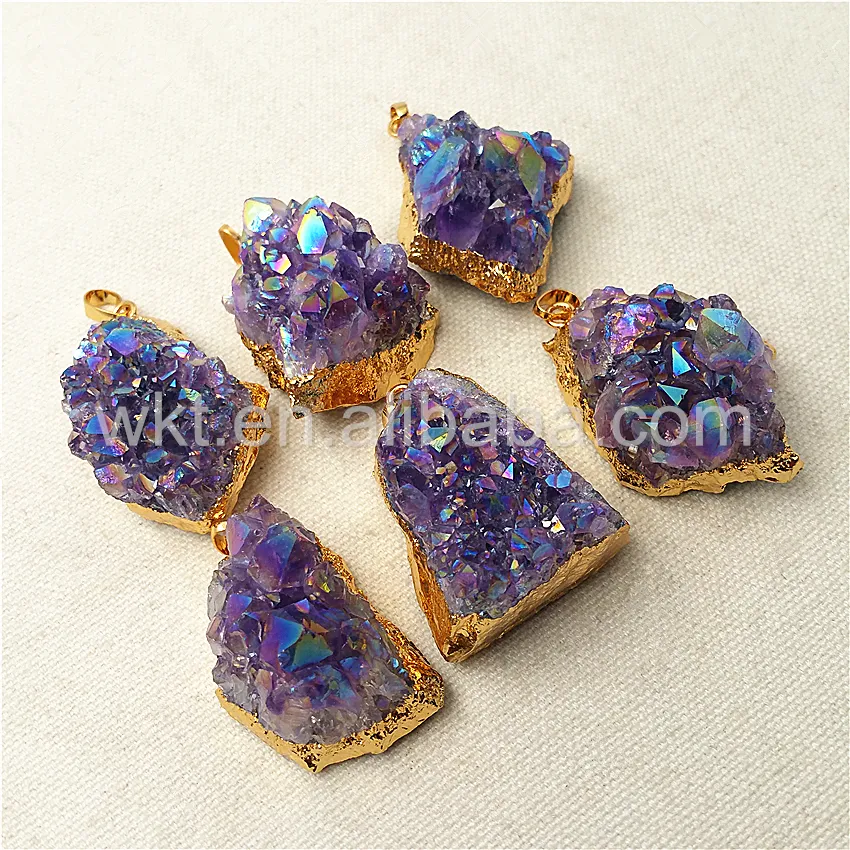 WT-P972 Liontin Amethyst Malaikat Api Eksklusif, Batu Malaikat, Liontin Amethyst Alami dengan Pesona Malaikat Api Amethyst Grosir