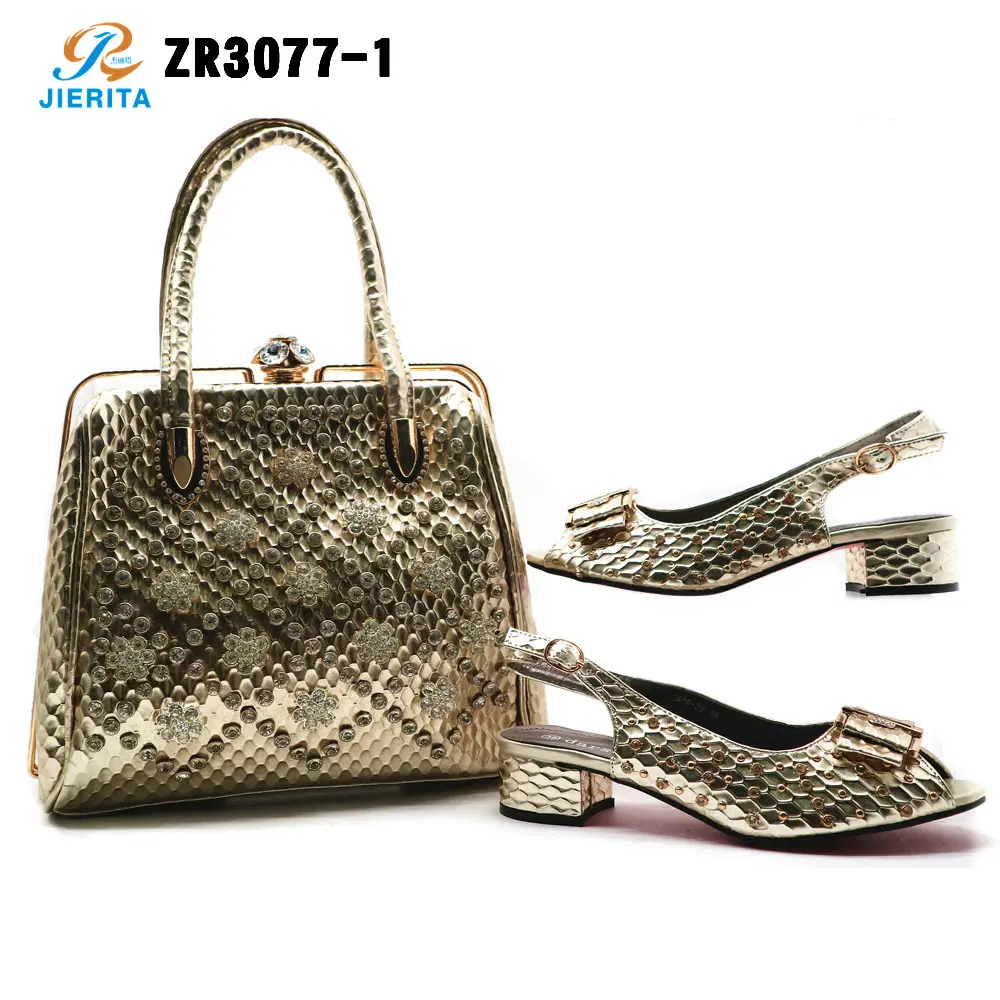ZR3077-1 tradizionale scarpe a tacco basso borsa ultimo nuovo design di moda donne africane portafoglio del partito