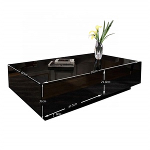 Luxury Modern Rectangle High Gloss Black <strong>Acrylic</strong> <strong>Coffee</strong> Tea <strong>Table</strong> with 4 Storage Drawers for Living Room - Product Image 5