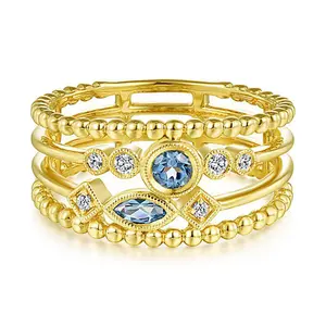 CAOSHI Fashion Jewelry Ring 14k Yellow Gold Color Sea Blue Cz Womans Rings Gold Rings for Girls