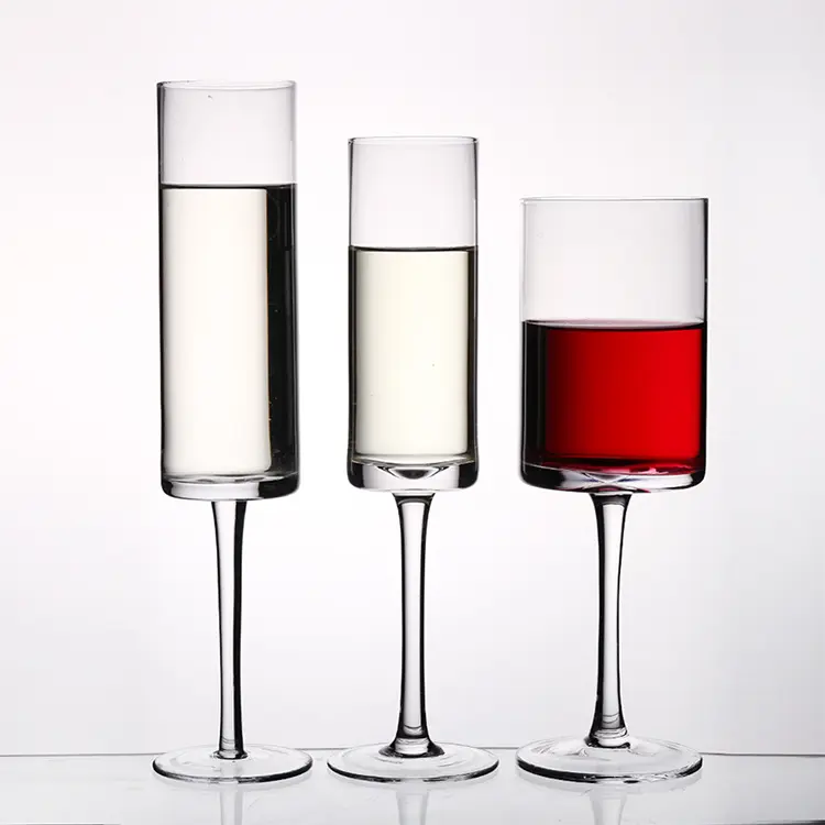 Fabrikanten Custom Straight Vierkante Kristal Loodvrij Handgeblazen Champagne Fluit Glas Goblet Wijnglazen