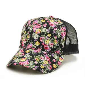 Boné de beisebol unissex com flores, malha floral personalizada, rede australiana, chapéus caminhoneiros