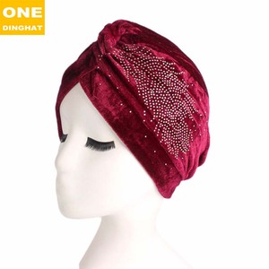 Sourcing Soft Velvet Knot Turban Chemo <span class=keywords><strong>Cap</strong></span> Solid Rhinestone Ruffle Head <span class=keywords><strong>Cap</strong></span> - Product Image 6
