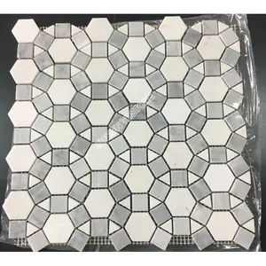 Modern White Grey Paving Stone Round Pattern Marble Floor Mosaic for Floor Tiles