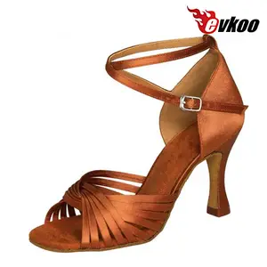 Mode Couleur Beige et Rouge Couleur Satin evkoo femmes chaussures de danse Confortables talon 8cm danse latine bronze chaussures de salsa