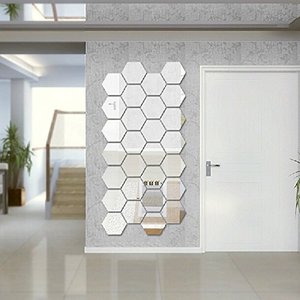 3d PVC Argenté Miroir Acrylique Géométrique <span class=keywords><strong>Hexagone</strong></span> Mur Chambre TV Fond Mur Autocollant Décor de Salon - Product Image 1