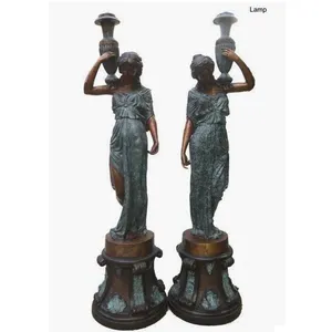 铸造青铜女士雕像与灯花园雕塑待售
