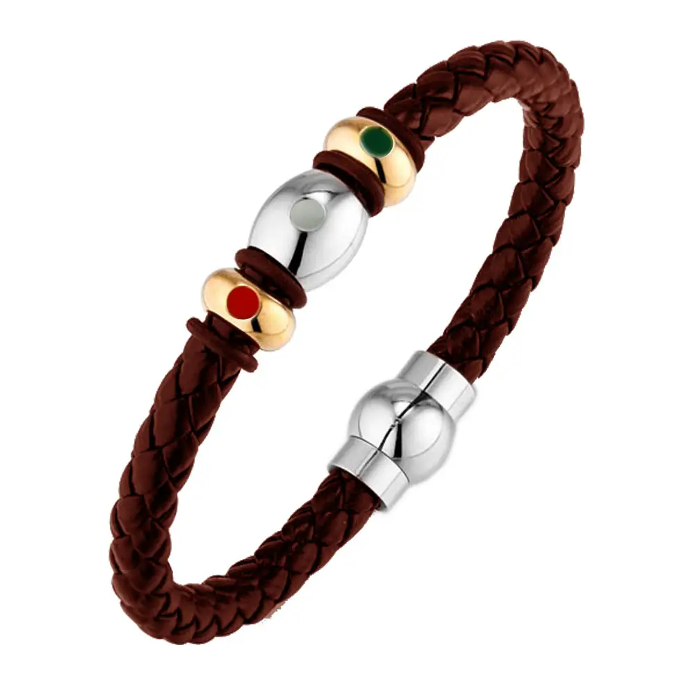 Wollet-pulsera de cuero trenzado con bolas de hematita doble, bisutería impresionante