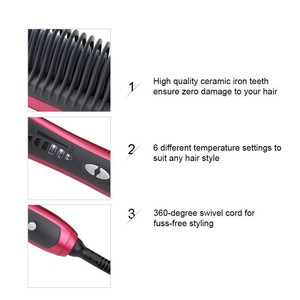 <span class=keywords><strong>Spazzola</strong></span> Lisciante <span class=keywords><strong>per</strong></span> <span class=keywords><strong>Barba</strong></span> in Ceramica con LED e Tormalina Certificata CE, con Riscaldamento <span class=keywords><strong>per</strong></span> Uomini e Donne, Styler Rapido <span class=keywords><strong>per</strong></span> Capelli - Product Image 5