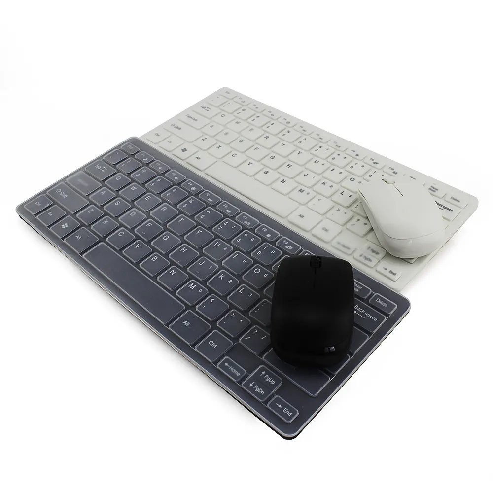 White computer wireless keyboard and 3d cordless mouse combo with protective film
