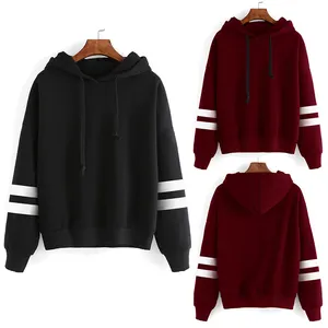 Wholesale Cotton Polyester Striped Sleeved Hoodie Women