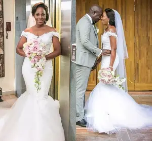 Элегантное кружевное пляжное свадебное платье с рукавами-крылышками, свадебные платья-русалки со шлейфом и открытыми плечами, свадебные платья в африканском стиле, 2021