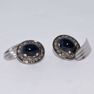 Boutons de manchette homme en argent Sterling 925 saphir et diamant - Product Image 1