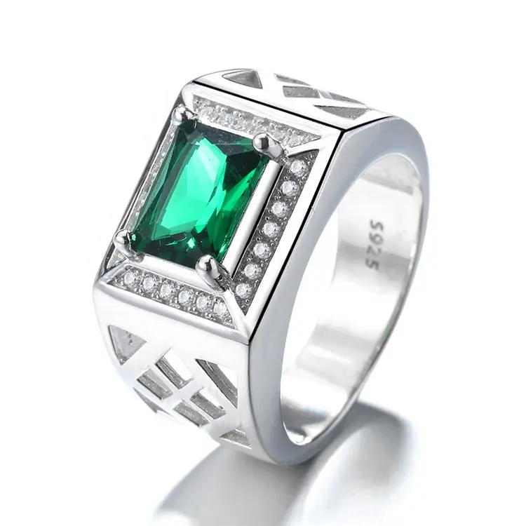 Europeo y americano de encanto de moda de plata 925 de los anillos de los hombres al por mayor de Jade verde anillo de Diamantes Joyería hombre