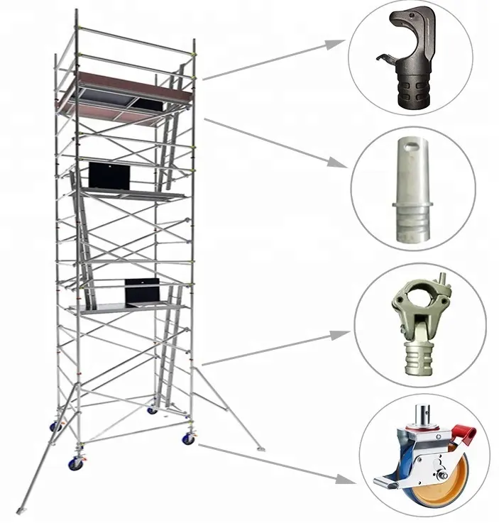 Double width aluminum mobile scaffold tower 7.5m height