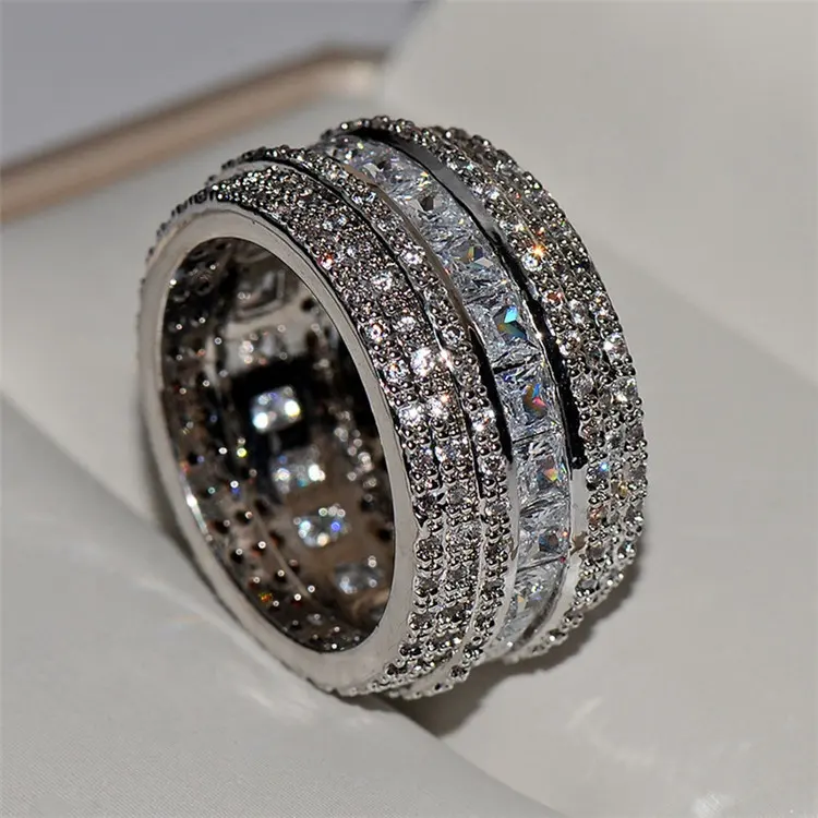 Bagues de fiançailles et de mariage pour femmes, bijoux de mode, meilleur cadeau, pierre de Zircon, luxe, grand anneau rond en or blanc