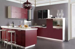 Armoire de cuisine moderne en acrylique rouge mat brillant avec accessoires de panier de tiroir de charnière de robinet d'évier