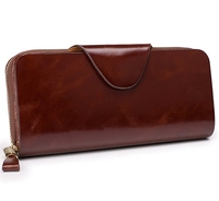 Dompet Kulit Lipat Tiga Pemblokir RFID Besar Dompet Clutch Wanita Ritsleting