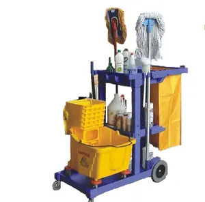 multi-function hotel room cleaning trolley service tool janitor cart with wheels