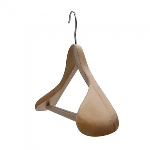 OEM Luxury Wide Shoulder Suit Wood Clothes Hanger With Wood Bar