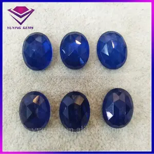 Flat Bottom Rose Cut Checker Face Oval Lab Blue Tanzanite Stone Jewelry