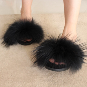 Fury pantofole da donna nuove grandi diapositive in vera pelliccia di procione per le donne - Product Image 6