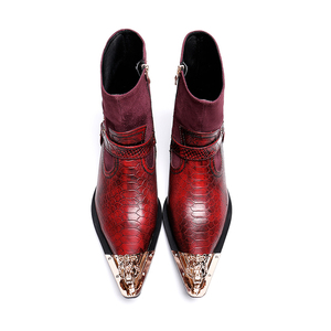 NA149 Stivali alla Caviglia da Uomo in Metallo con Punta Affusolata, Primavera Autunno, Stile Cowboy con Fibbia e Cerniera, per Cerimonie - Product Image 3