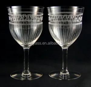 Water Goblets / Wine Goblets with Greek Style Needle Etch Pattern- Water Glasses - Wine Glasses