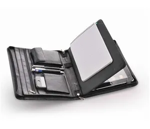 Black Folio Document Case Leather Compendium Folder with iPad holder