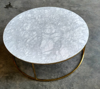 Table basse ronde en marbre de Carrare blanc et or de 30 pouces, meubles de salon