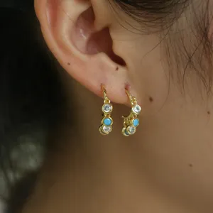 turquoise white cz charm round dots elegance girl women fashion jewelry new designs gold jhumka earring