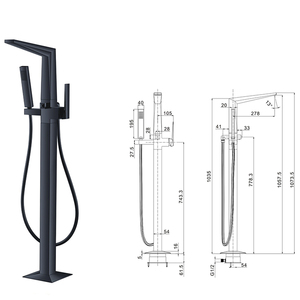 <span class=keywords><strong>Robinet</strong></span> de <span class=keywords><strong>baignoire</strong></span> carré, autoportant, noir mat, monté au sol - Product Image 4
