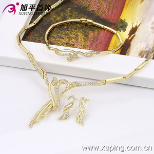 63378 xuping 14k plaqué or chaîne collier et boucles d'oreilles femmes mariage Zircon cristal <span class=keywords><strong>Cloer</strong></span> ensemble de bijoux - Product Image 3