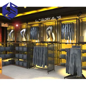 Men clothes stainless steel display furniture for hanging jeans display shelf