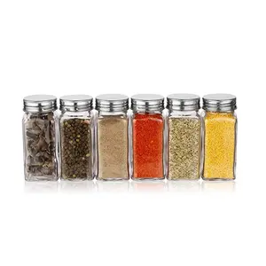 Keuken Metalen Schroefdeksels Afdichting Type 120Ml Lege Vierkante Zoutfles 6Oz 4Oz Helder Glas Kruidenpotten Voor Zwarte Peper Kruiden